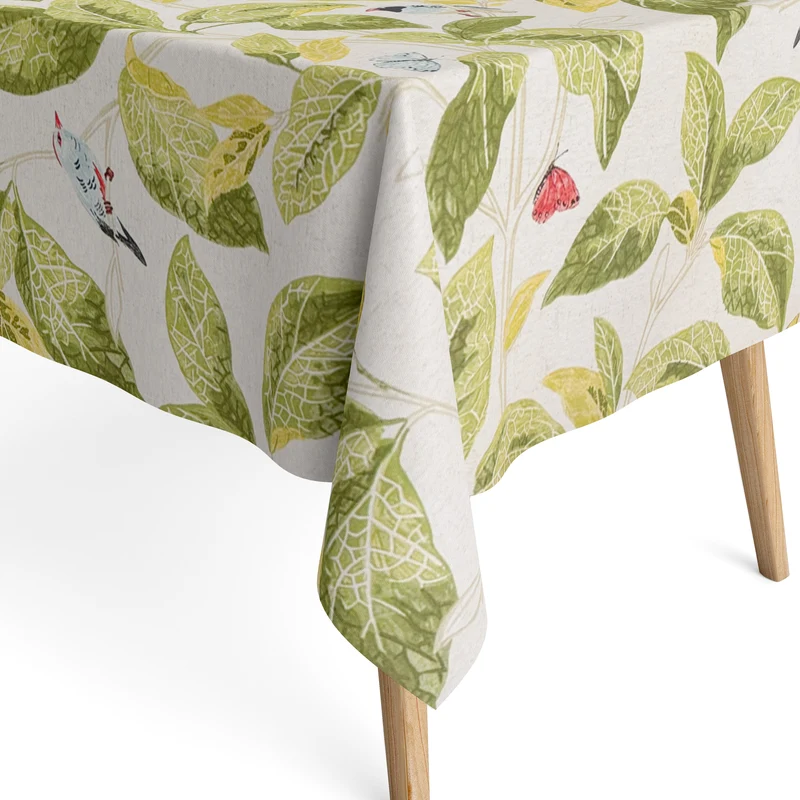 Jacquard Tischdecke aus beschichteter Baumwolle mit Fleckenschutz INGREZ Dschungel Vögel eckig rund oval