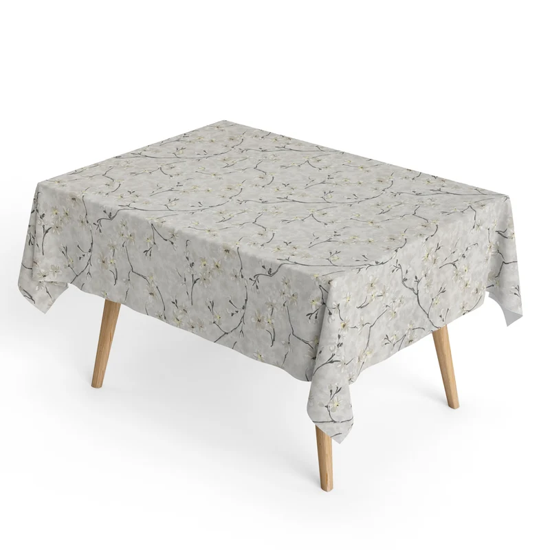 Jacquard Tischdecke aus beschichteter Baumwolle mit Fleckenschutz MURAKAMI grau Kirschblüte eckig rund oval
