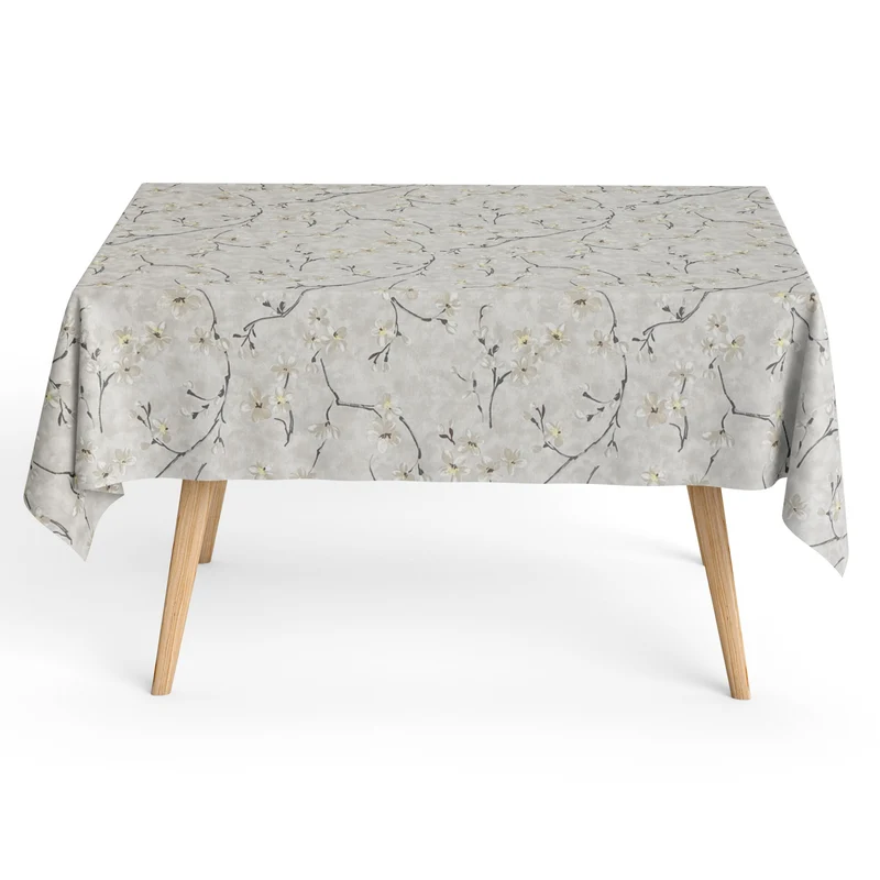 Jacquard Tischdecke aus beschichteter Baumwolle mit Fleckenschutz MURAKAMI grau Kirschblüte eckig rund oval