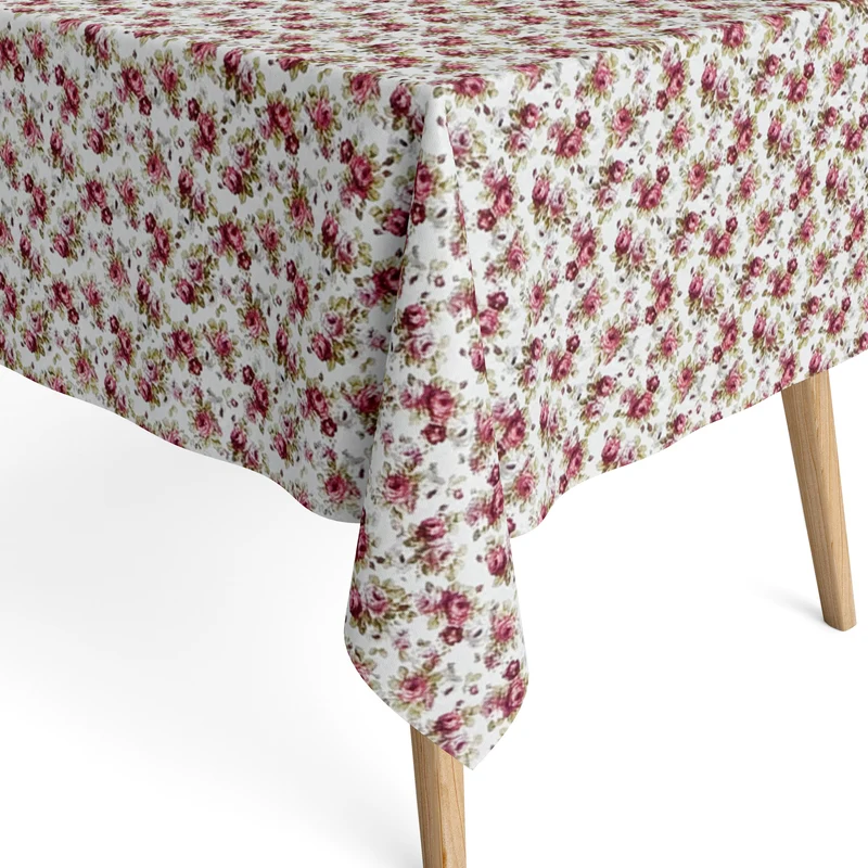 Jacquard Tischdecke aus beschichteter Baumwolle mit Fleckenschutz SOPHIE rote Rosen Blüten eckig rund oval