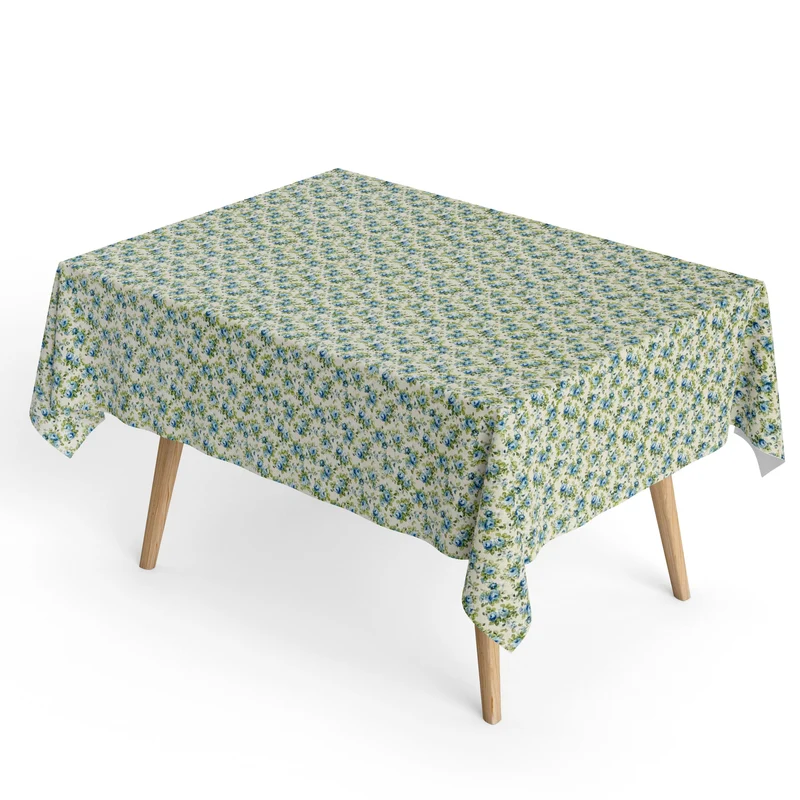 Jacquard Tischdecke aus beschichteter Baumwolle mit Fleckenschutz DOROTHY blaue Rosen Blüten eckig rund oval