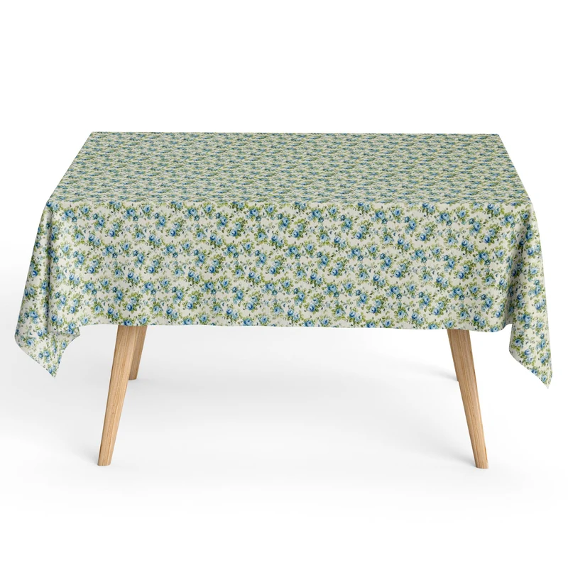 Jacquard Tischdecke aus beschichteter Baumwolle mit Fleckenschutz DOROTHY blaue Rosen Blüten eckig rund oval