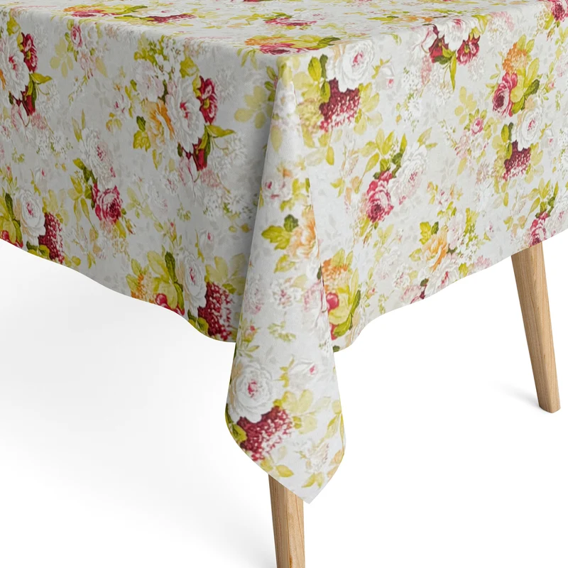 Jacquard Tischdecke aus beschichteter Baumwolle mit Fleckenschutz ROSE Rosen Blüten eckig rund oval