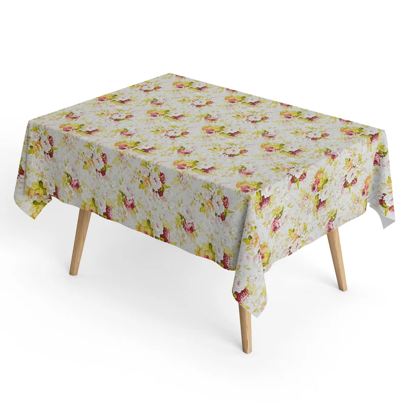 Jacquard Tischdecke aus beschichteter Baumwolle mit Fleckenschutz ROSE Rosen Blüten eckig rund oval