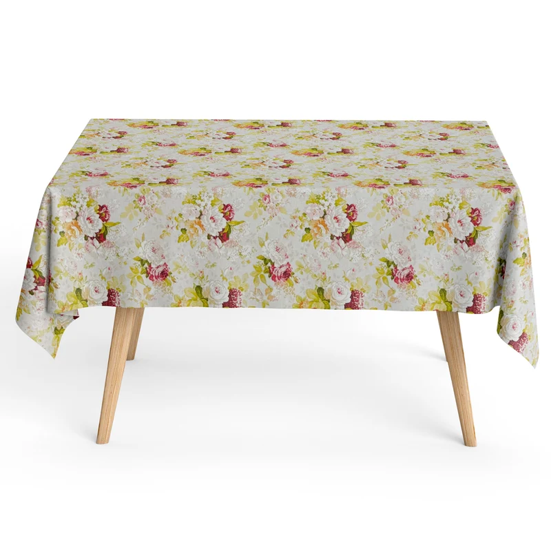 Jacquard Tischdecke aus beschichteter Baumwolle mit Fleckenschutz ROSE Rosen Blüten eckig rund oval