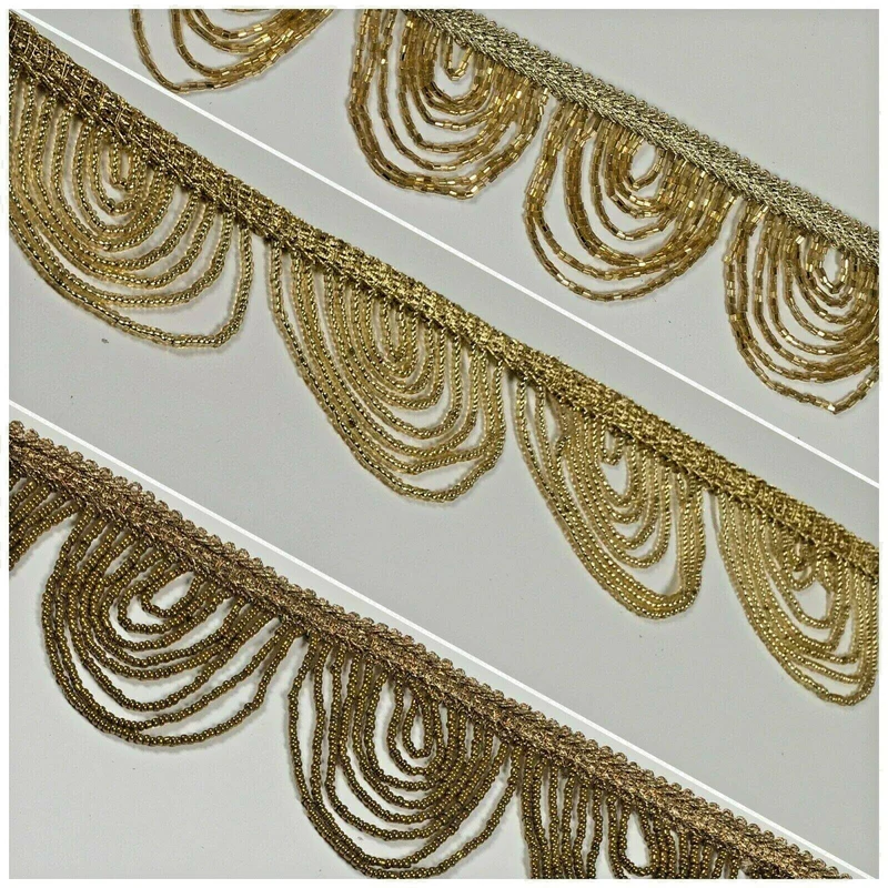 Fancy Gold Loop 1920's Hole Fringe Sari Border Bridal M1340
