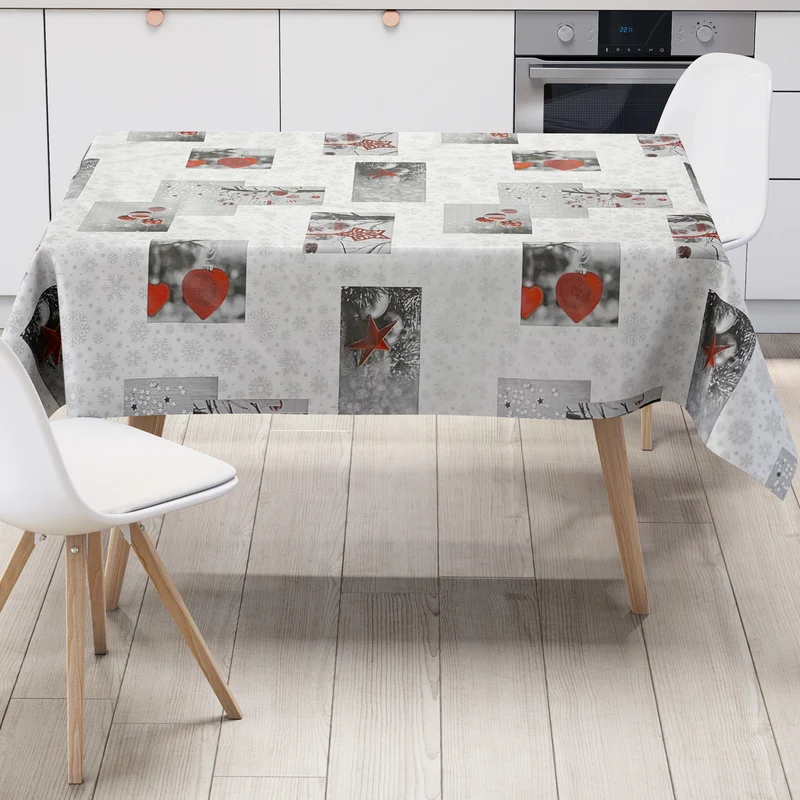 KEVKUS Wachstuch Tischdecke Weihnachten C141251 Advent Herzen Sterne silber DELUXE rund oval