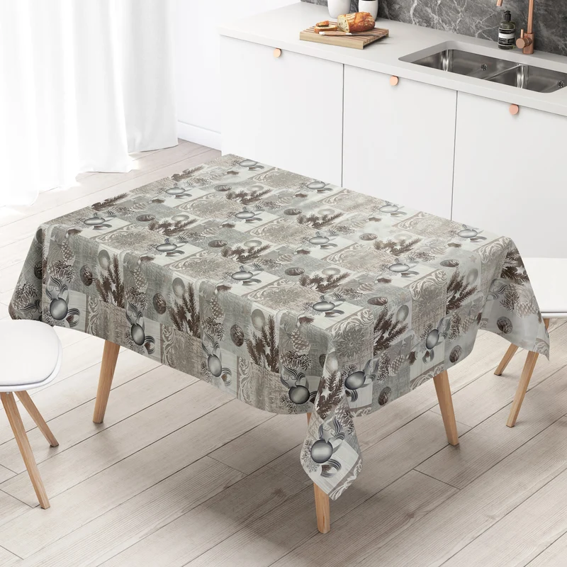 Wachstuch Rolle Weihnachten P848-3 Weihnachtskugeln Tannenzweig grau Rollenware