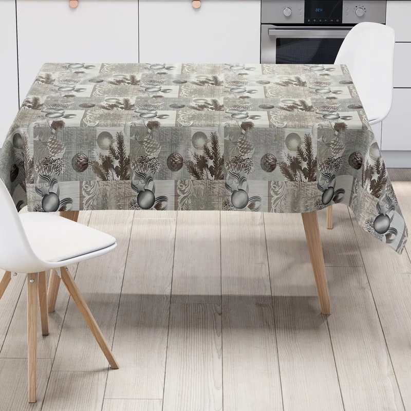Wachstuch Rolle Weihnachten P848-3 Weihnachtskugeln Tannenzweig grau Rollenware