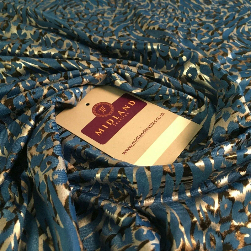 Blue Black Silver Animal Spandex Jersey Foil Stretch Dress Fabric 150cm MU1272