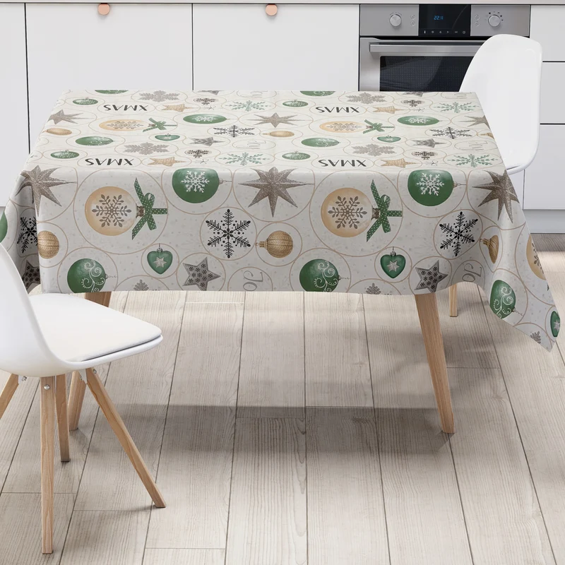 Wachstuch Tischdecke EH92 X-Mas Schneeflocken Weihnachtskugeln eckig rund oval