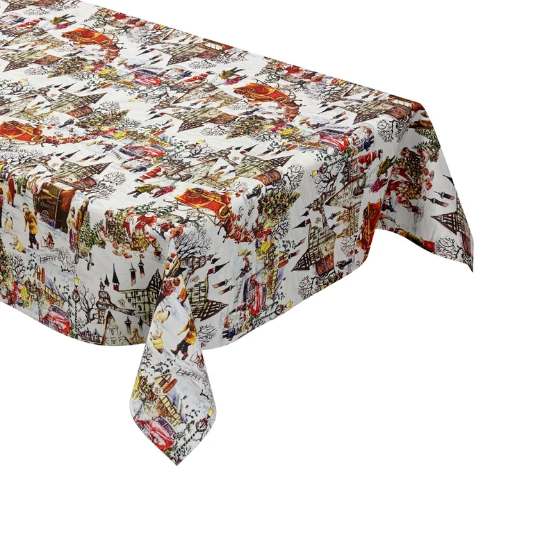 Wachstuch Tischdecke K24B Winterdorf Weihnachtsmann Schneemann eckig rund oval