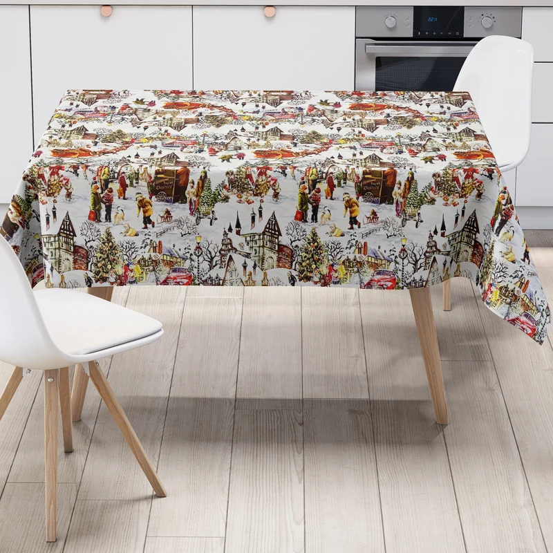 Wachstuch Tischdecke K24B Winterdorf Weihnachtsmann Schneemann eckig rund oval