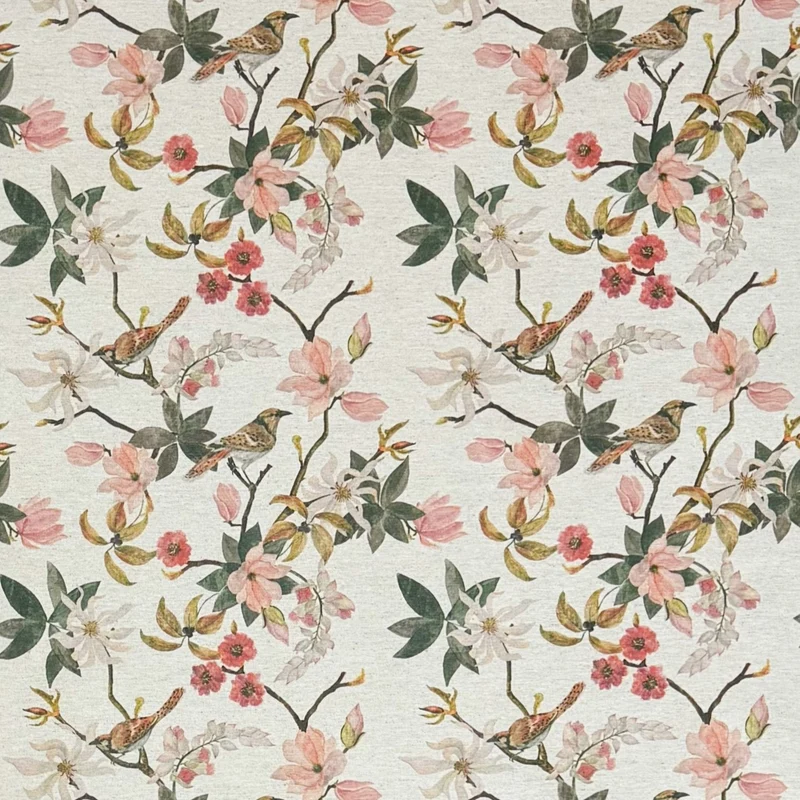 Jacquard Tischdecke beschichtete Baumwolle 160 cm Breite DP546 Magnolie Blüten Vogel eckig rund oval