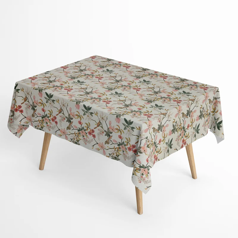 Jacquard Tischdecke beschichtete Baumwolle 160 cm Breite DP546 Magnolie Blüten Vogel eckig rund oval
