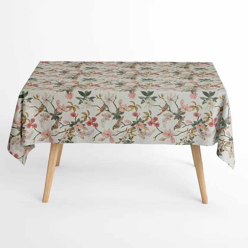 Jacquard Tischdecke beschichtete Baumwolle 160 cm Breite DP546 Magnolie Blüten Vogel eckig rund oval