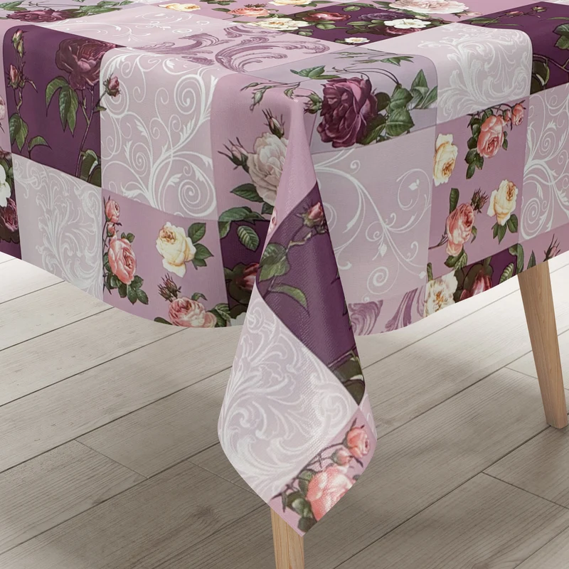 Wachstuch Tischdecke K227C lila Rosen Ornamente Patchwork eckig rund oval