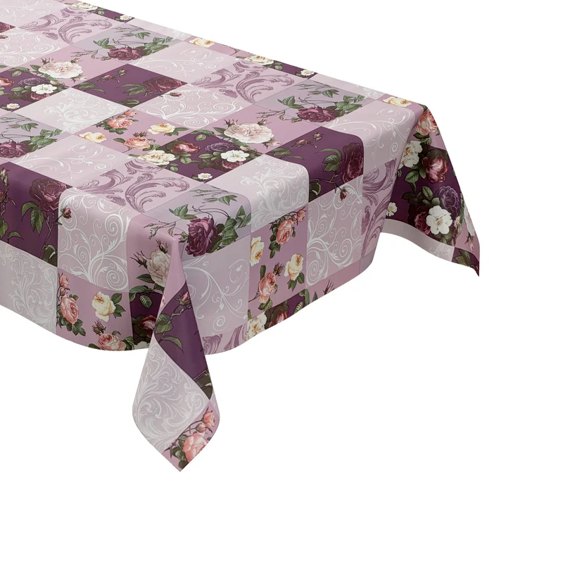 Wachstuch Tischdecke K227C lila Rosen Ornamente Patchwork eckig rund oval