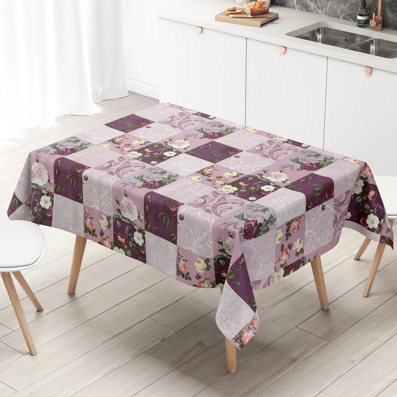 Wachstuch Tischdecke K227C lila Rosen Ornamente Patchwork eckig rund oval