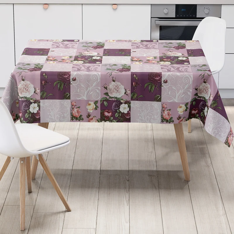 Wachstuch Tischdecke K227C lila Rosen Ornamente Patchwork eckig rund oval