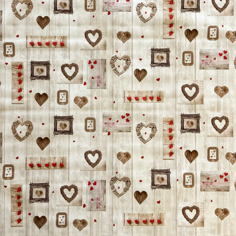 Wachstuch Tischdecke 108A beige Holzdielen Herzen eckig rund oval