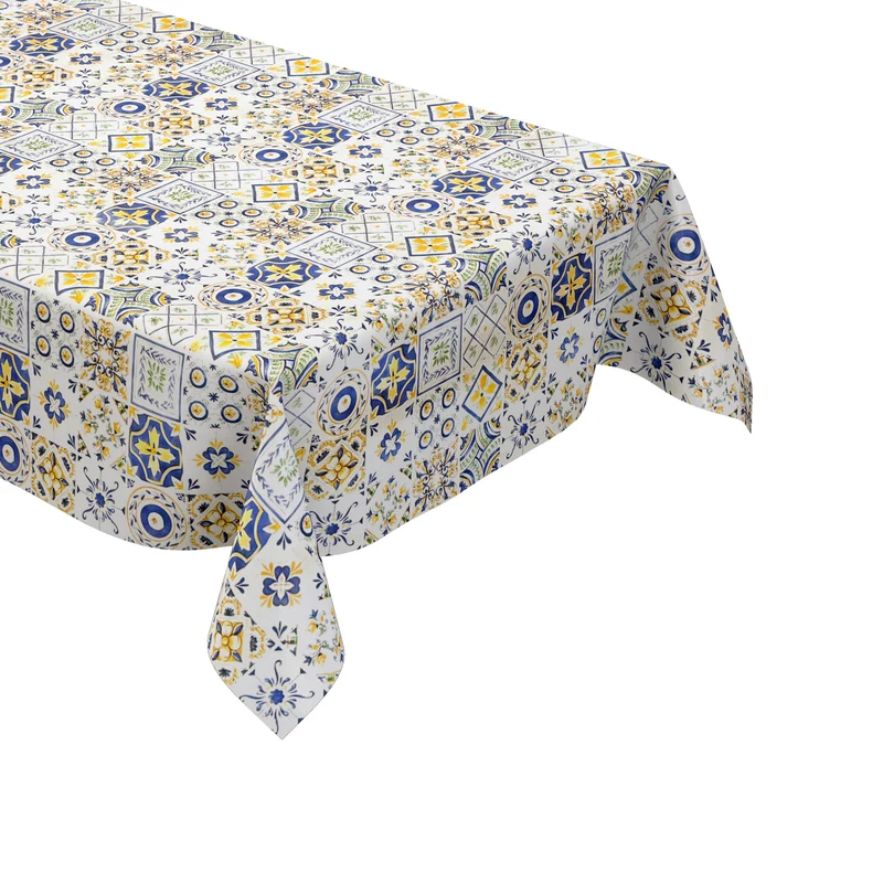 Wachstuch Tischdecke 191A Mosaik blau gelb Fliesen Portugal eckig rund oval