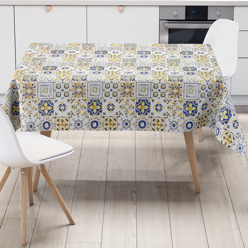 Wachstuch Tischdecke 191A Mosaik blau gelb Fliesen Portugal eckig rund oval