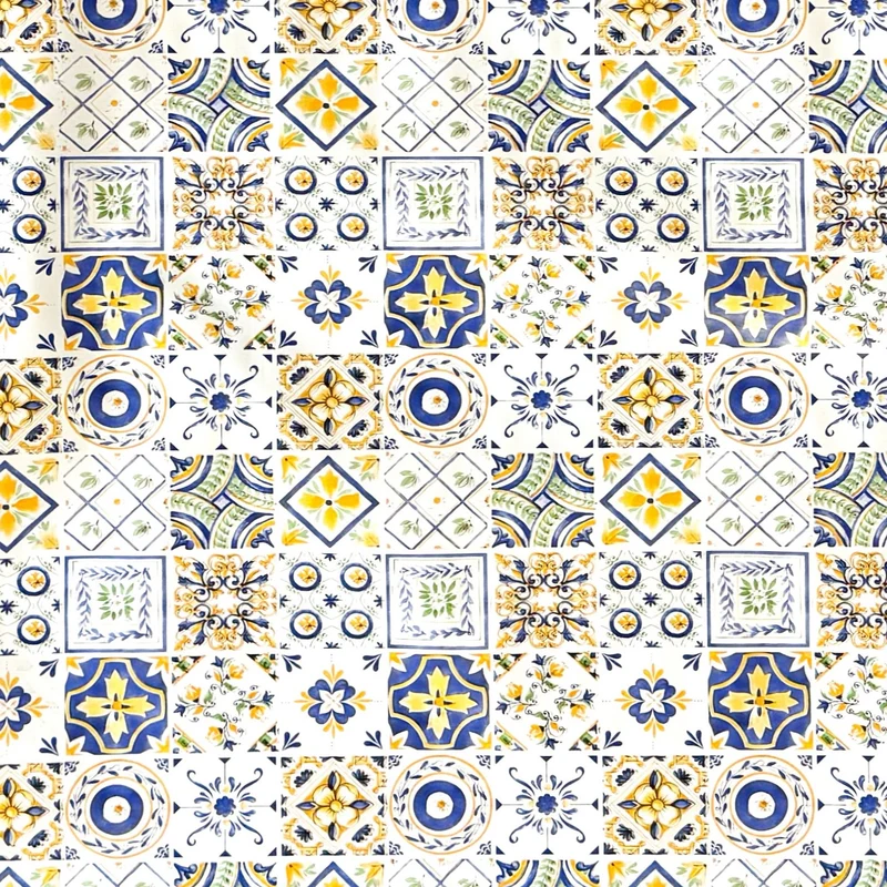 Wachstuch Tischdecke 191A Mosaik blau gelb Fliesen Portugal eckig rund oval
