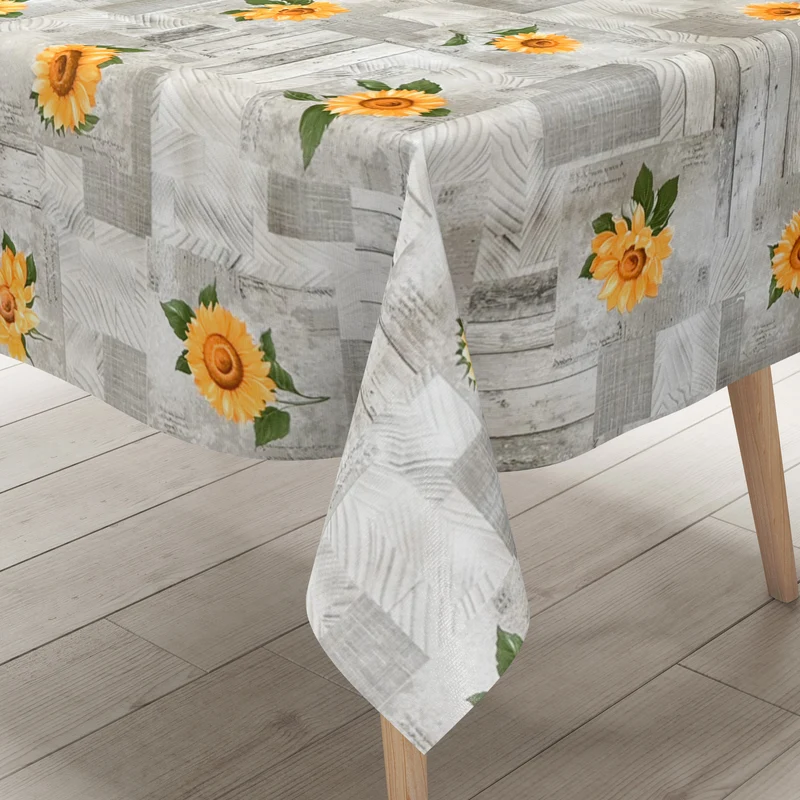 Wachstuch Tischdecke 163B Sonnenblumen auf Holz grau eckig rund oval