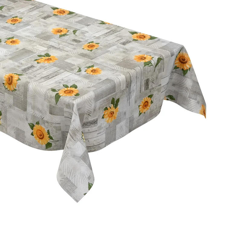 Wachstuch Tischdecke 163B Sonnenblumen auf Holz grau eckig rund oval