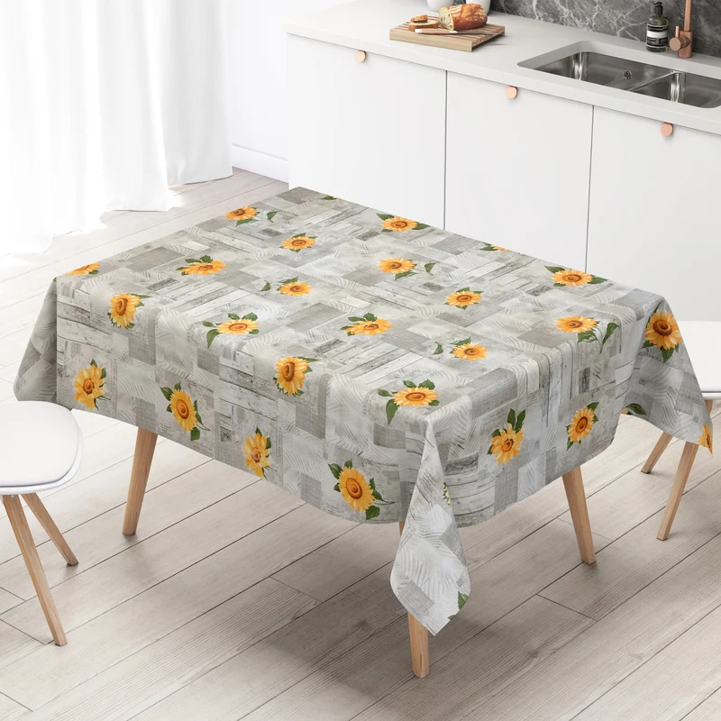 Wachstuch Tischdecke 163B Sonnenblumen auf Holz grau eckig rund oval