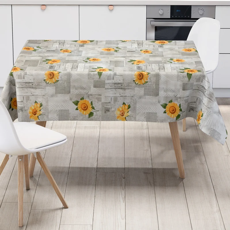 Wachstuch Tischdecke 163B Sonnenblumen auf Holz grau eckig rund oval