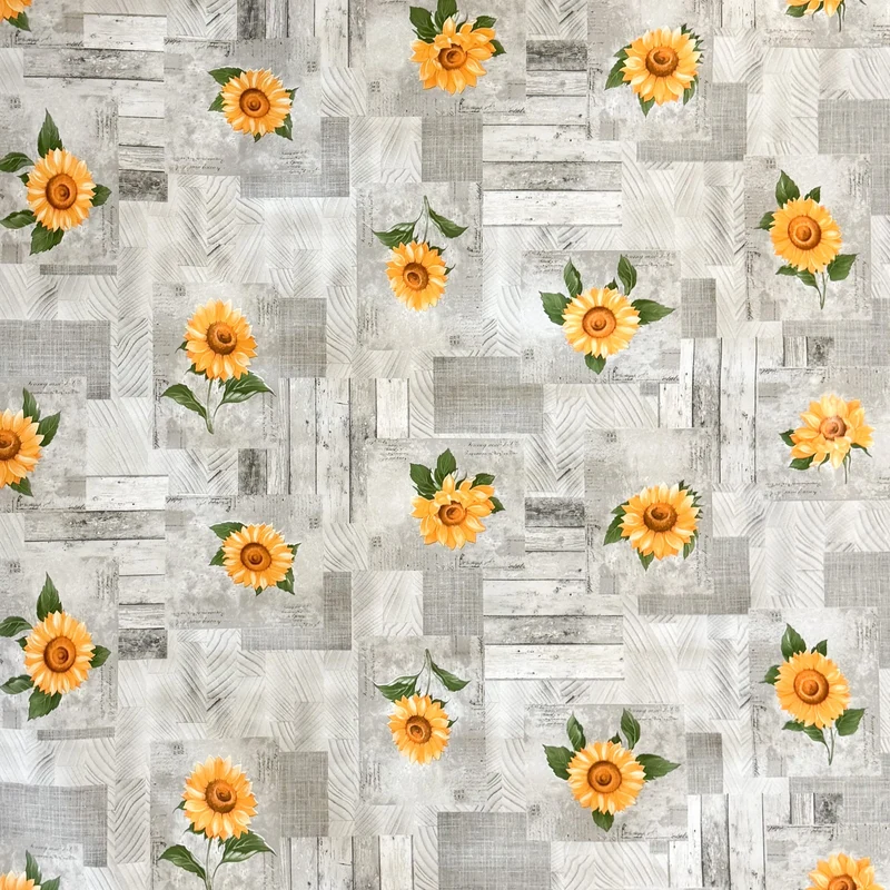 Wachstuch Tischdecke 163B Sonnenblumen auf Holz grau eckig rund oval