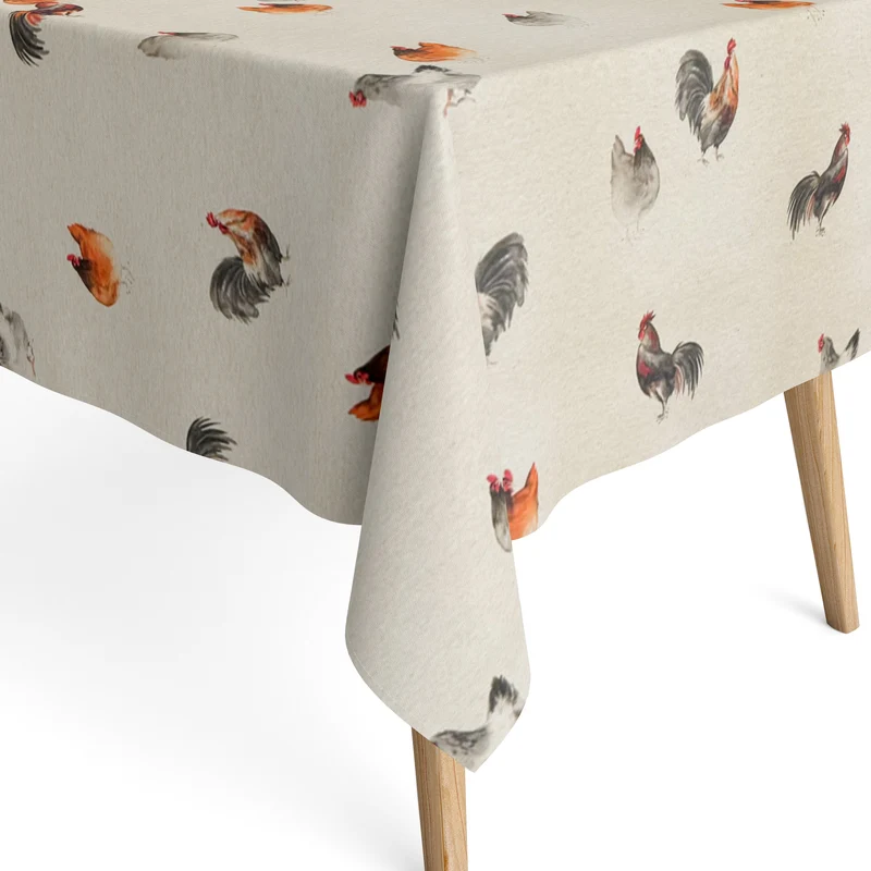 Jacquard Tischdecke beschichtete Baumwolle 160 cm Breite DP545 Hühner Henne Hahn eckig rund oval