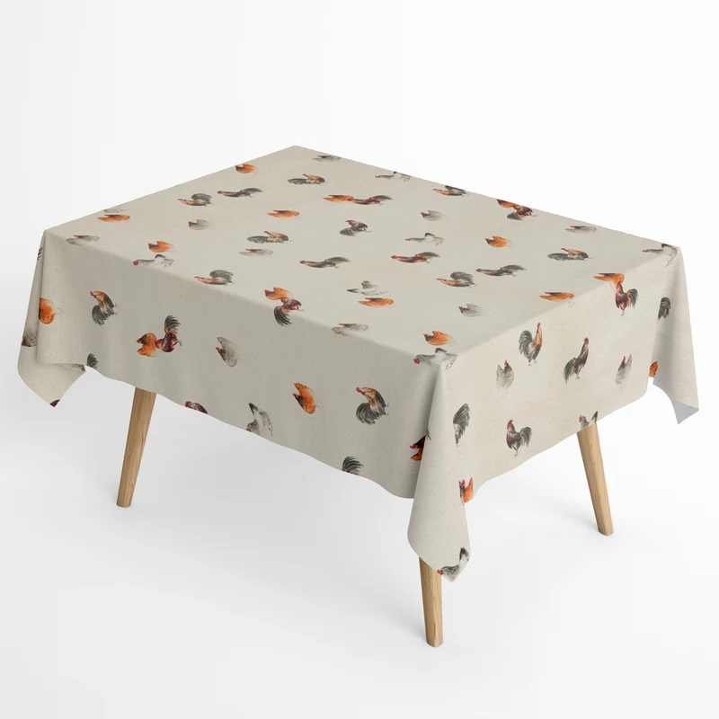 Jacquard Tischdecke beschichtete Baumwolle 160 cm Breite DP545 Hühner Henne Hahn eckig rund oval