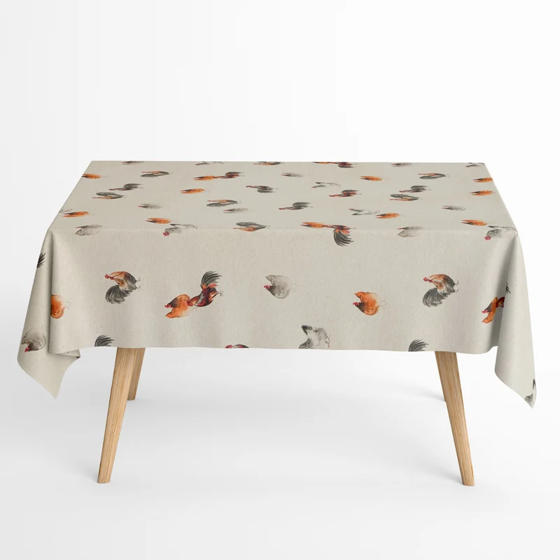 Jacquard Tischdecke beschichtete Baumwolle 160 cm Breite DP545 Hühner Henne Hahn eckig rund oval