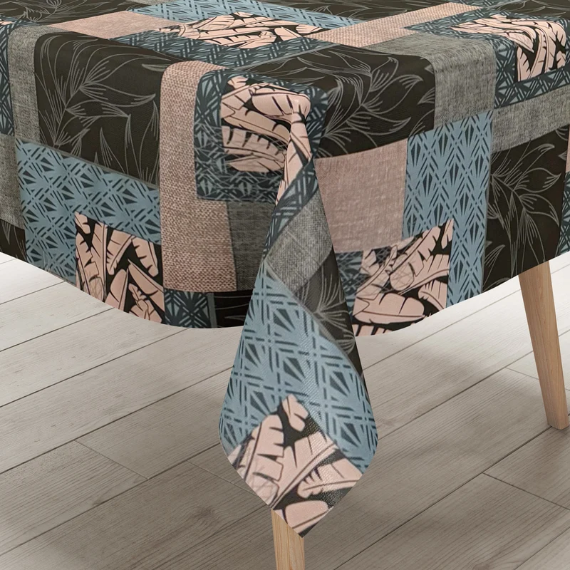 Wachstuch Tischdecke 160 cm Breite Übergröße P1140-3 Dschungel Patchwork eckig rund oval