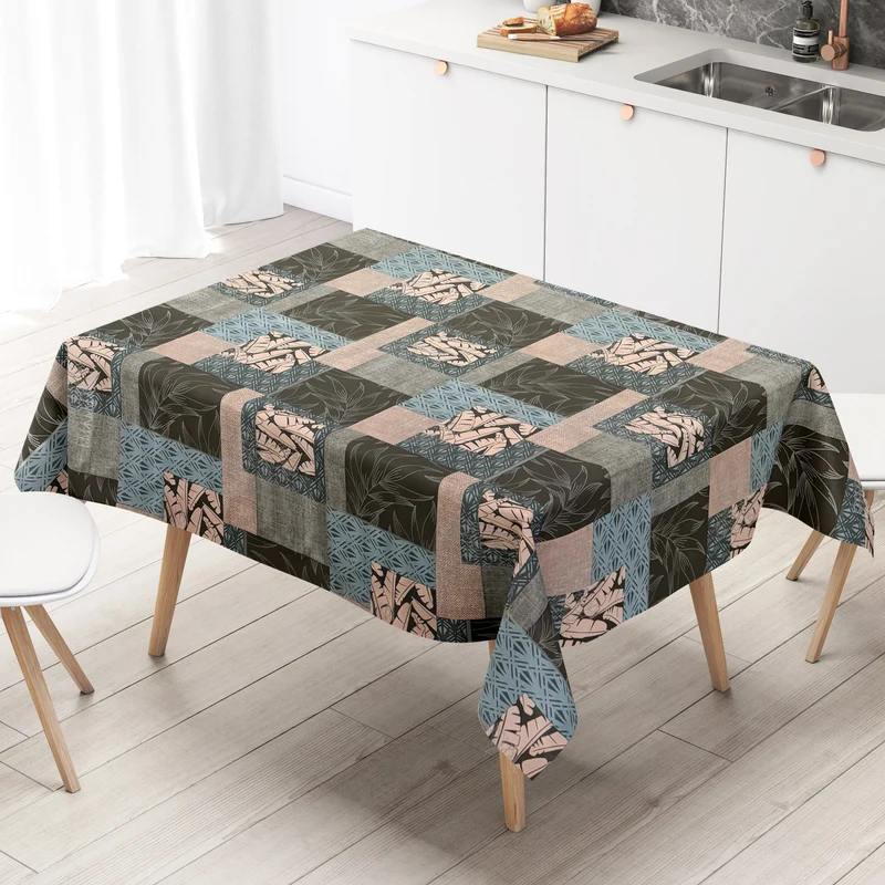 Wachstuch Tischdecke 160 cm Breite Übergröße P1140-3 Dschungel Patchwork eckig rund oval