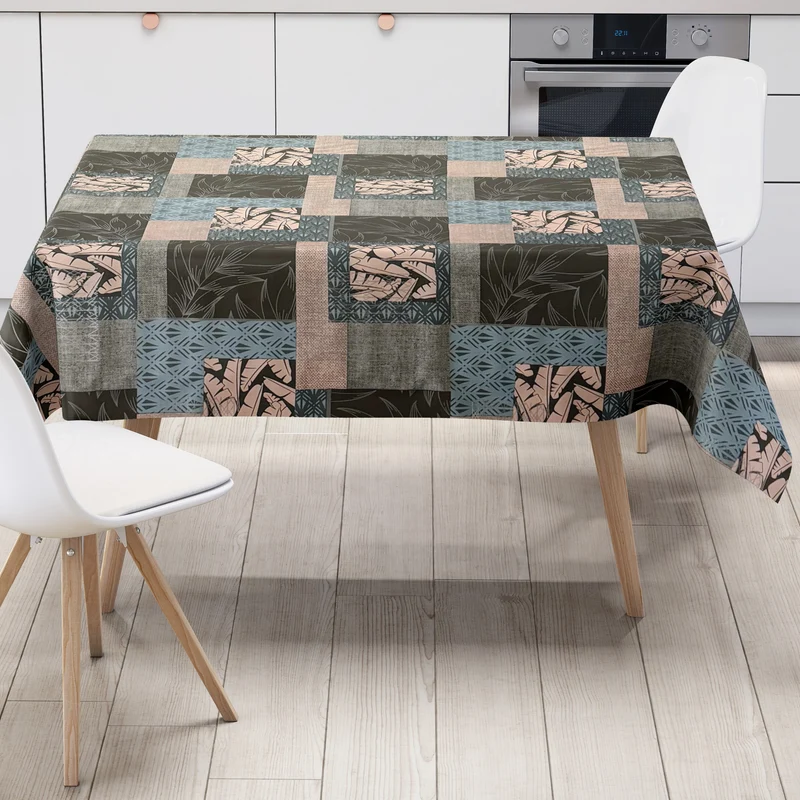 Wachstuch Tischdecke 160 cm Breite Übergröße P1140-3 Dschungel Patchwork eckig rund oval
