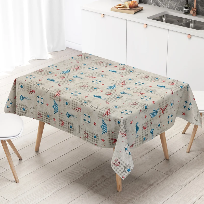 Wachstuch Tischdecke 160 cm Breite Übergröße C126-1 maritim Fische Seepferdchen eckig rund oval