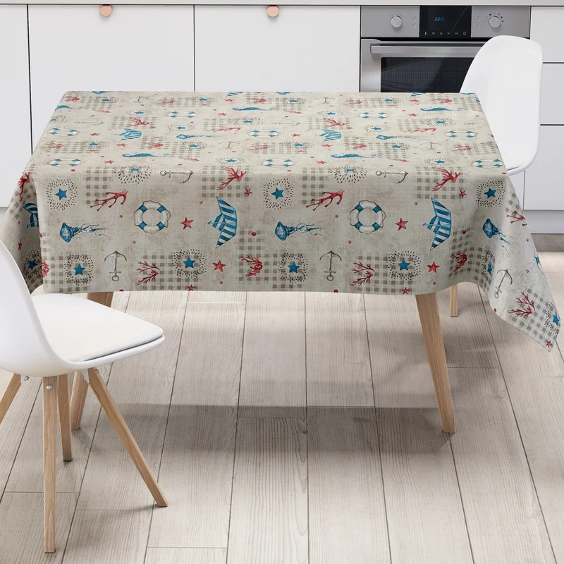 Wachstuch Tischdecke 160 cm Breite Übergröße C126-1 maritim Fische Seepferdchen eckig rund oval