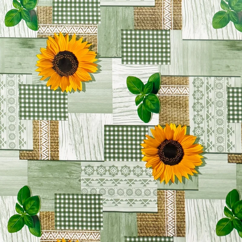 Wachstuch Tischdecke 160 cm Breite Übergröße PC130-2 grün Sonnenblumen Holz eckig rund oval