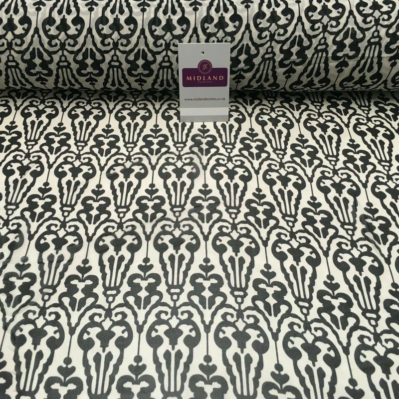 Black and White Ornamental Printed Crepe chiffon Dress Fabric 150 cm MK1190-32