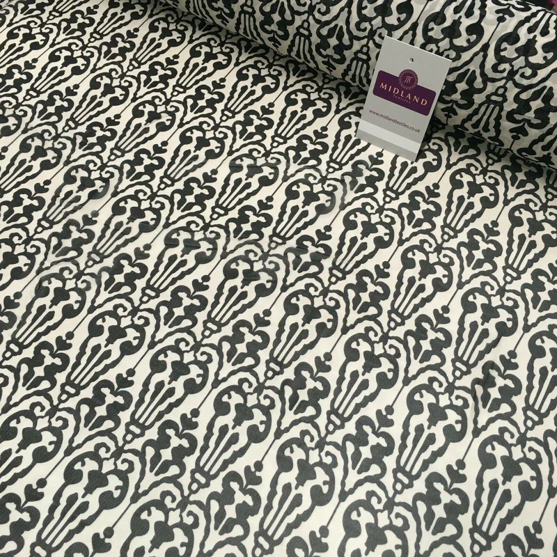 Black and White Ornamental Printed Crepe chiffon Dress Fabric 150 cm MK1190-32