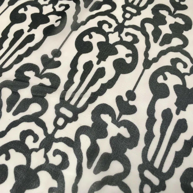 Black and White Ornamental Printed Crepe chiffon Dress Fabric 150 cm MK1190-32