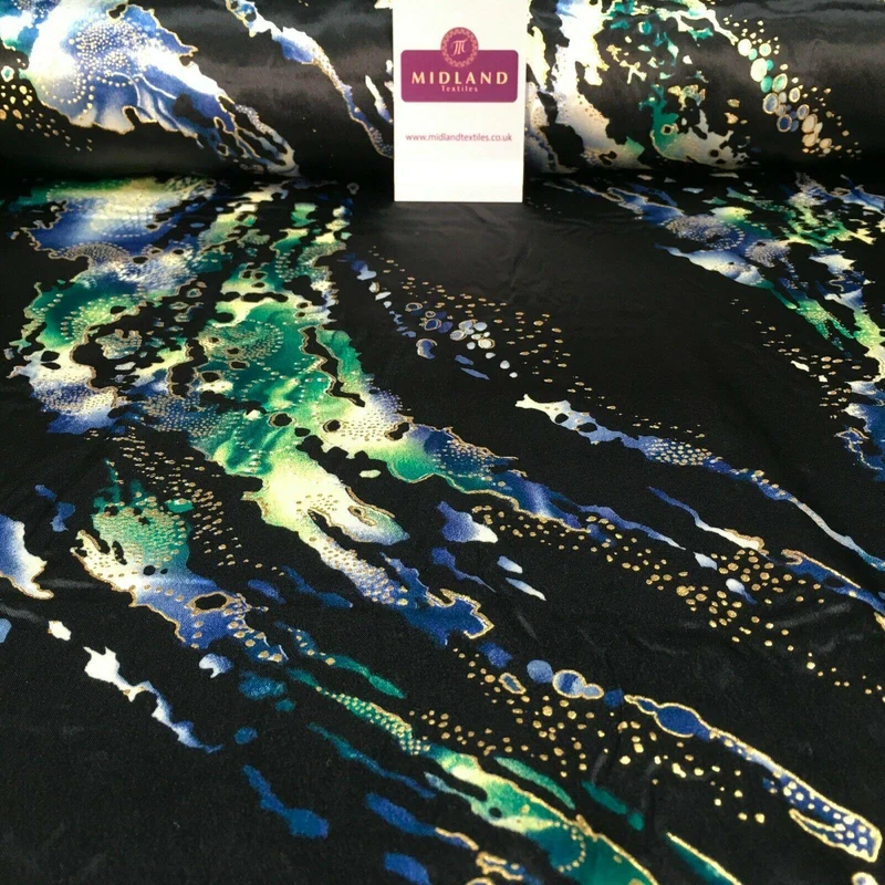 Abstract Gold foil Printed Satin Chiffon Dress Fabric 111cm MA1187 Mtex