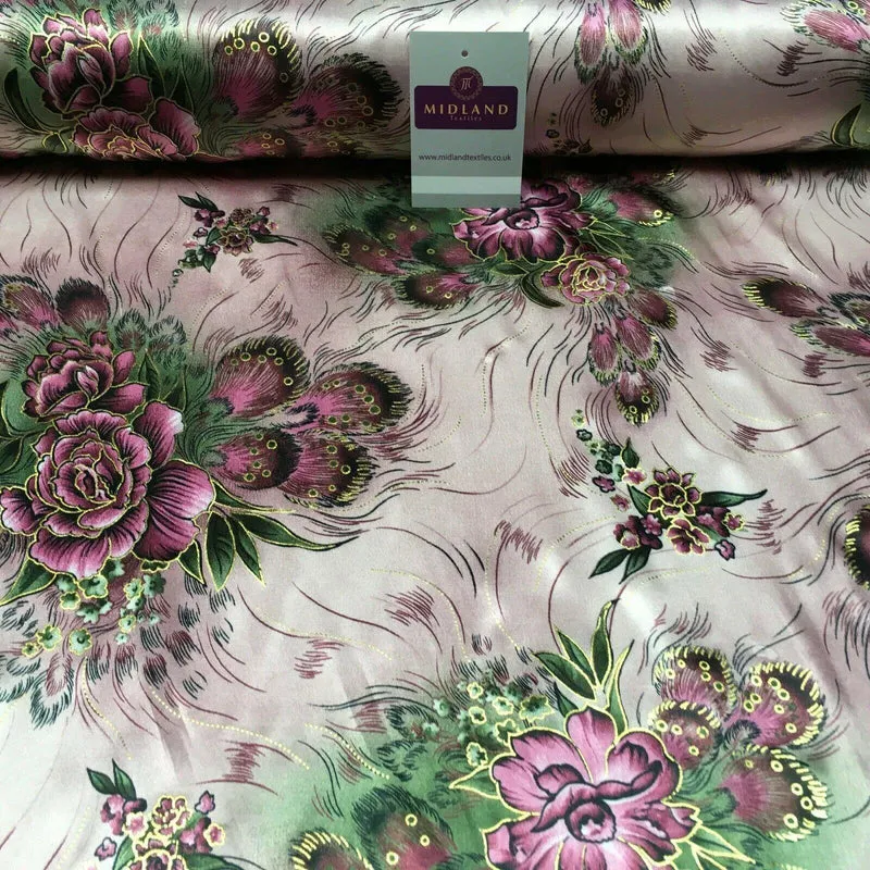 Floral Gold foil Printed Satin & Chiffon Dress Fabric 111 cm MA1186 Mtex