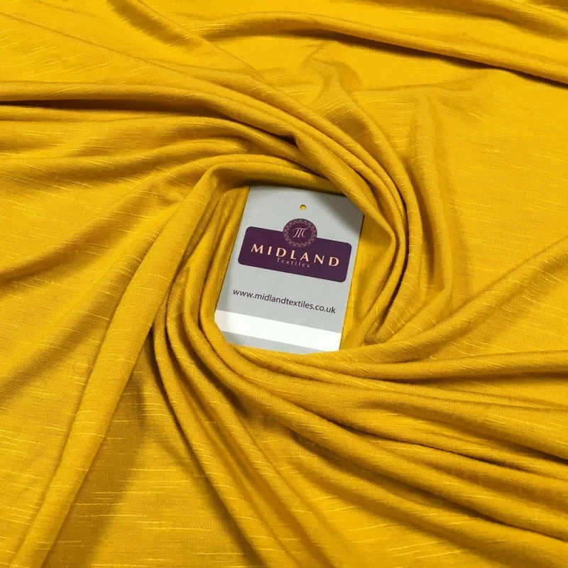 Plain Gold Linen Effect jersey cotton Stretch Fabric 147cm M720-63 Mtex