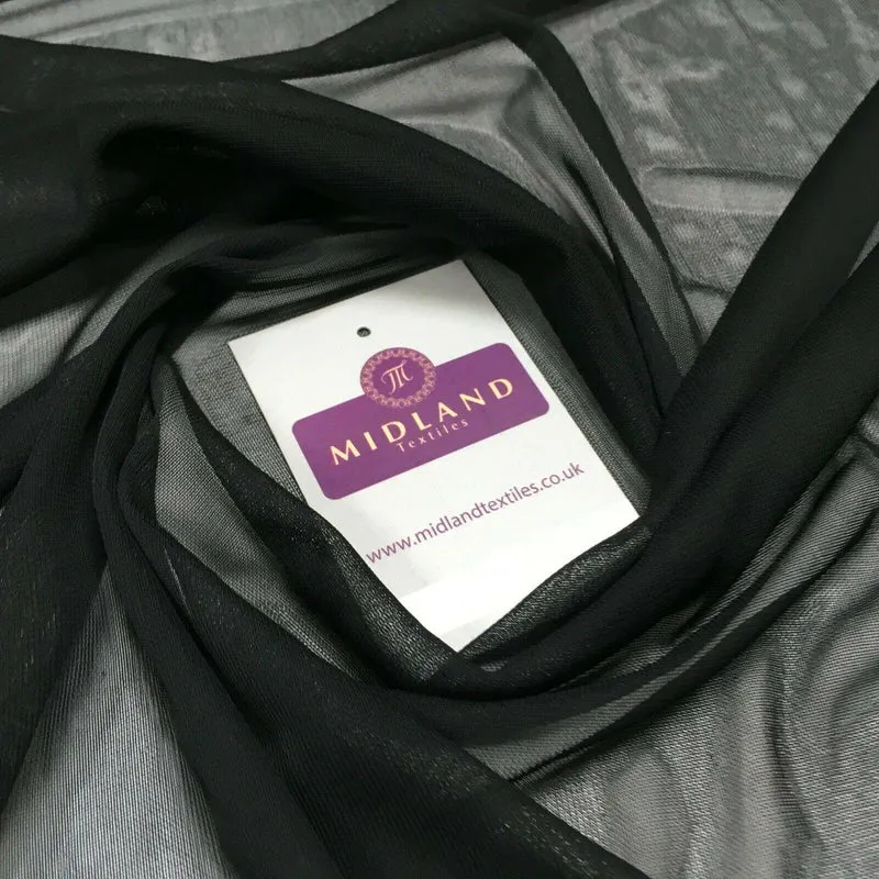 Plain Black 2-Way Stretch Powermesh Net Mesh Fabric 147cm M720-65