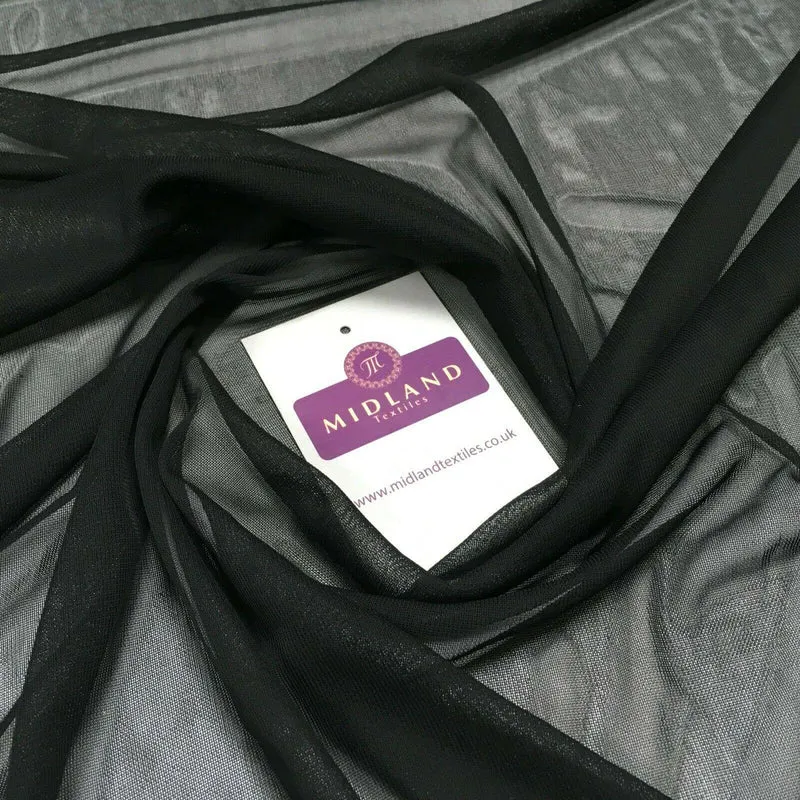Plain Black 2-Way Stretch Powermesh Net Mesh Fabric 147cm M720-65